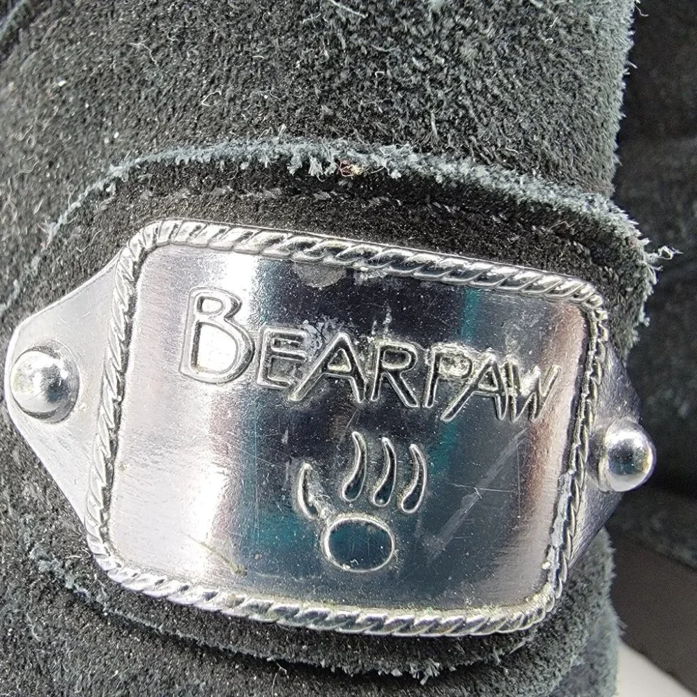 Bearpaw Women's 6 Suede Black Slip-On Modern Winter Boots Sheepskin Lined - Picture 5 of 11